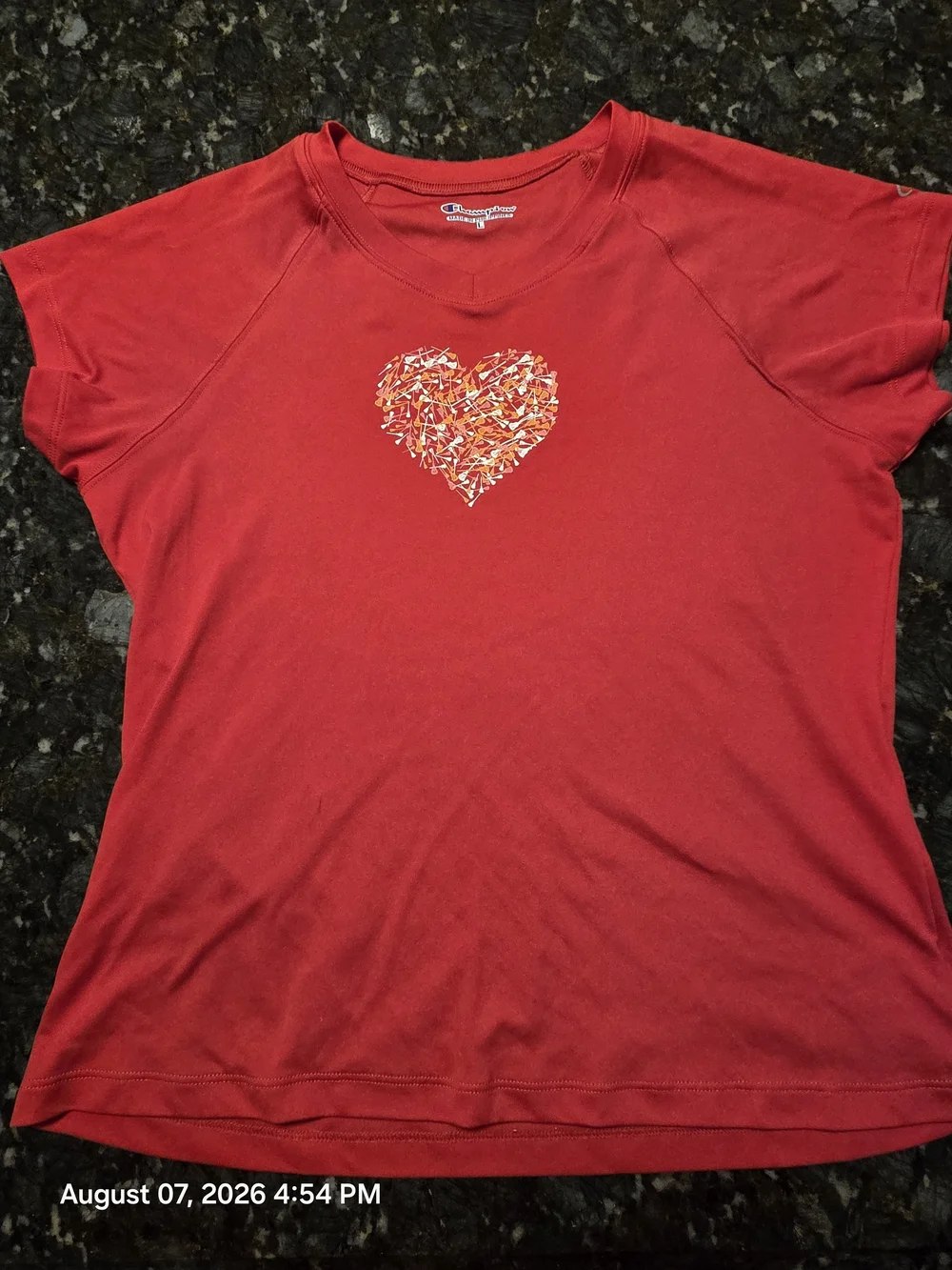 Champion Red Short Sleeve Tee with Heart Graphic